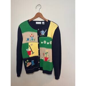 Alfred Dunner  Garden Galore Floral Cardigan Sweater Medium Petite Grandmacore
